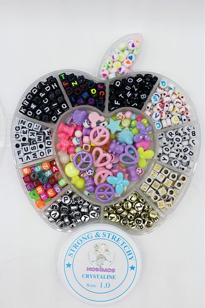 Hobimos Letter Beads in Apple Shaped Box, Plastic Beads, Heart Beads Jewelry Making Set