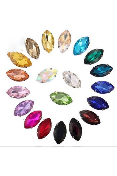 yiğit aksesuar 20 Pieces 7x15 Shuttle Case Planted Glass Stone Mixed Color
