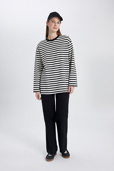 DeFacto Gestreiftes Langarm-T-Shirt mit normaler Passform, Tunika C0276ax24sp