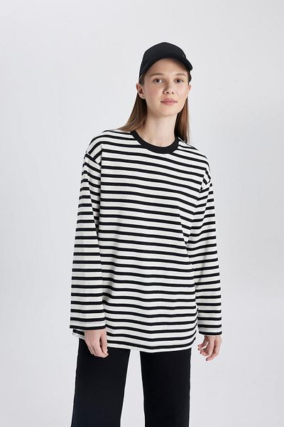 DeFacto Gestreiftes Langarm-T-Shirt mit normaler Passform, Tunika C0276ax24sp