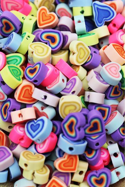 Hobimos 25 Pieces Heart Figure Polymer Fimo Beads - Polymer Clay Beads