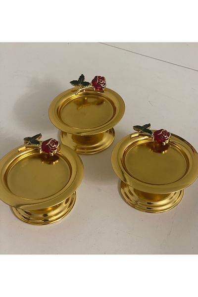 Elzem GOLD COLOR 3-PIECE MAKARON BOWL WITH ROSE ACCESSORIES