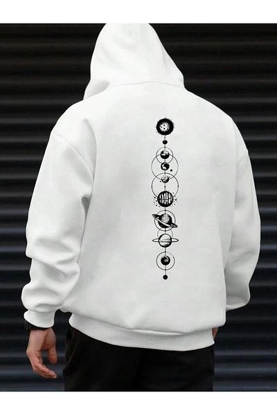 AEMİ Planets Printed Unisex Oversize Hooded Sweatshirt