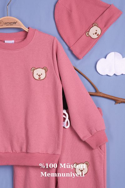 Lamonde Teddy Bear Embroidered Unisex 3-Piece Tracksuit Beret 2-3-4-5 Years