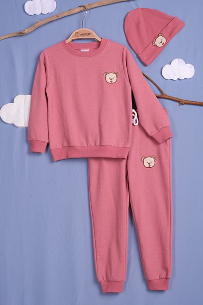 Lamonde Teddy Bear Embroidered Unisex 3-Piece Tracksuit Beret 2-3-4-5 Years