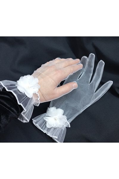 es moda shop Camelia floral ruffle bridal gloves short white