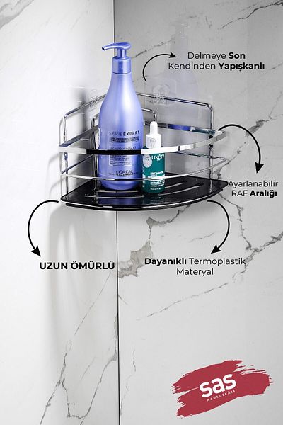 Sas Haus Adhesive Lifetime Stainless Crystal Adjustable Shelf Bathroom Organizer Shampoo Rack 2 PCS LK-01 K