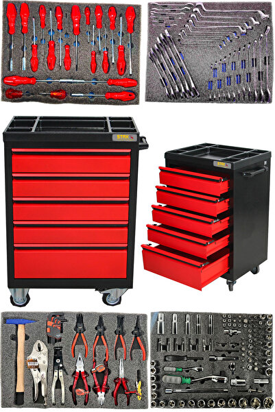 STAXX POWER XL Pro Seri 5 Çekmeceli İçi Dolu 185 PARÇA Full Set Alet Dolabı Atölye Usta Seti Takım Arabası