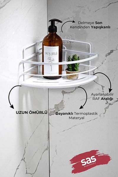 Sas Haus Stainless Crystal Shelf and Shampoo Holder Corner Bathroom Organizer - Adhesive, Hanging 2 Pcs. Lk-01 B