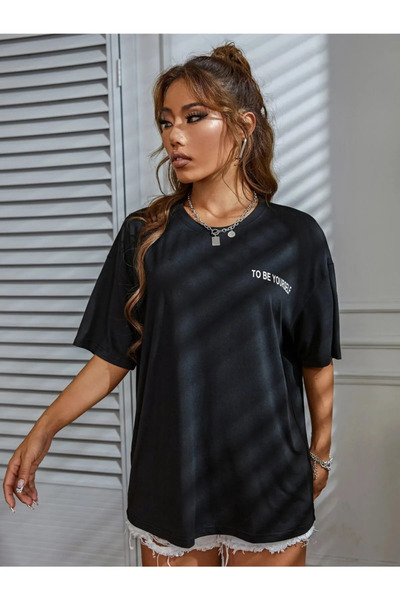 Revasser Γυναικείο μπλουζάκι από χτενισμένο βαμβακερό μαύρο To Be Yourself