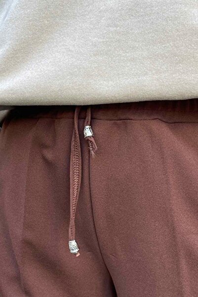 lamelif Bel Lastikli Kalem Pantolon Acı Kahve