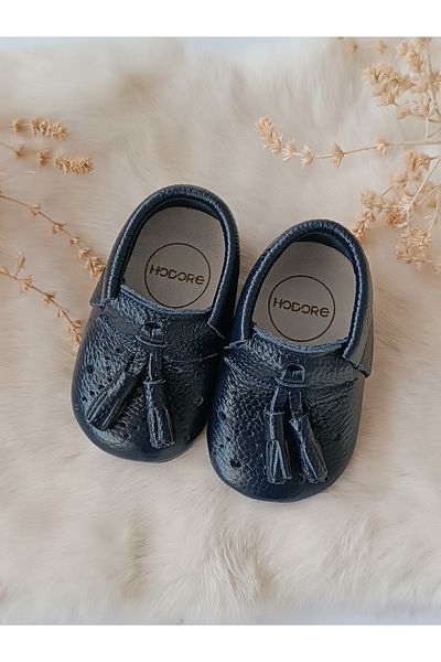 Hodore Axel Leather Baby Moccasin Navy Blue