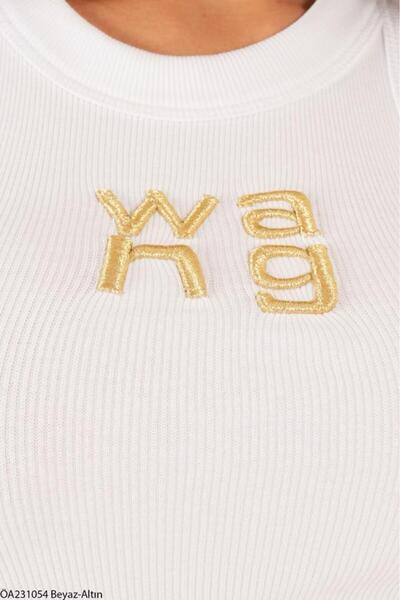 Laluvia White-Gold Halter Neck Wang Silvery Embroidered Undershirt