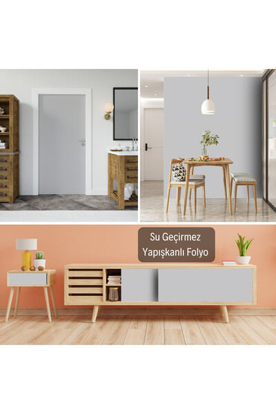 Dekoros Açık Gri Yapışkanlı Folyo, Su Geçirmez Mutfak Tezgah Arası, Dolap, Mobilya Kaplama 45x500cm 0436
