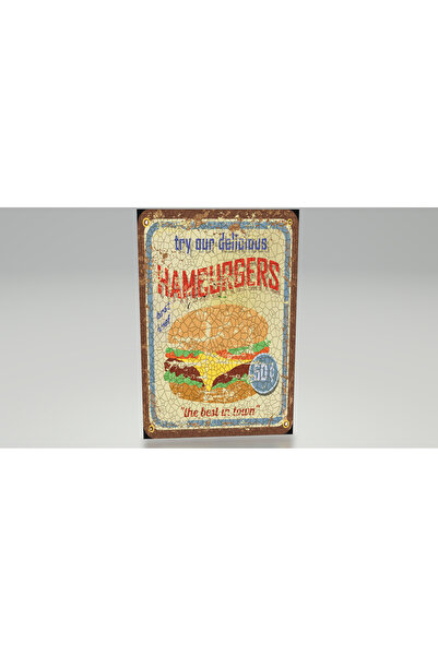Hayat Poster hamburger cafenea bar bucătărie distressed nostalgic decor retro poster din lemn
