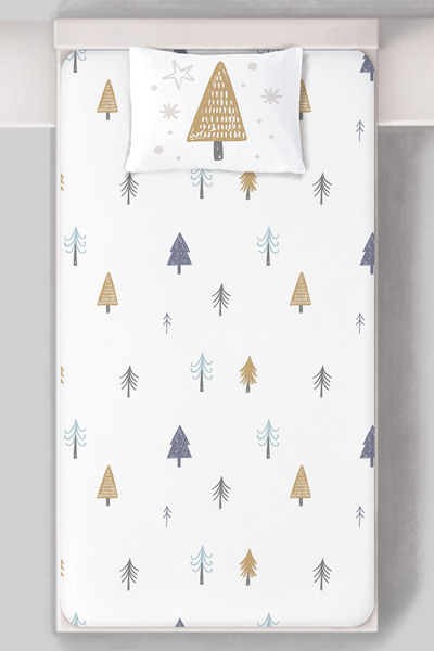 Tuğba Kuğu Fitted Sheet Set (90X190 HEIGHT 20) - Little Baby Series - Striped Pine Wood