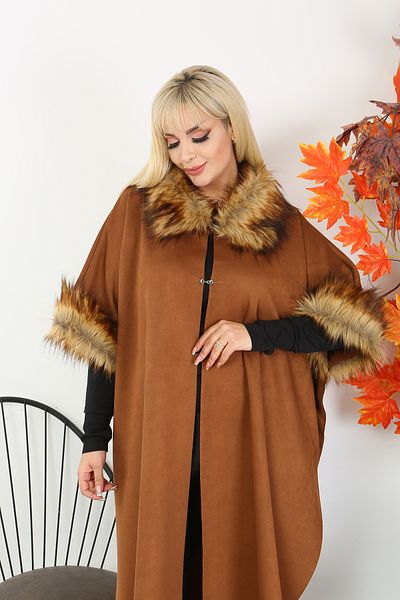 MODA LİZZA WOMEN'S LARGE SIZE SUEDE PONCHO