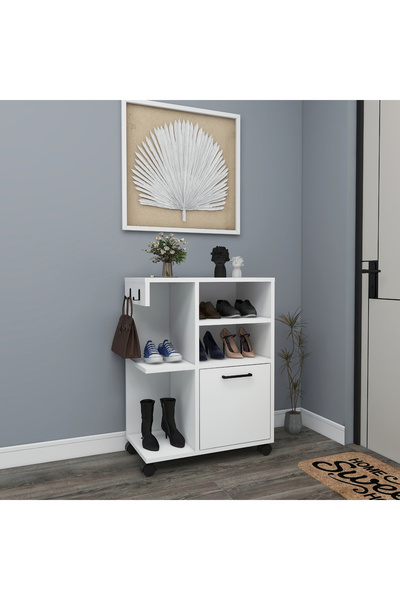 ARNETTİ Rebusa Dolaplı 4 Raflı Tekerlekli Ayakkabılık, Beyaz - Rebusa
