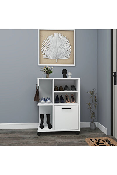 ARNETTİ Rebusa Dolaplı 4 Raflı Tekerlekli Ayakkabılık, Beyaz - Rebusa