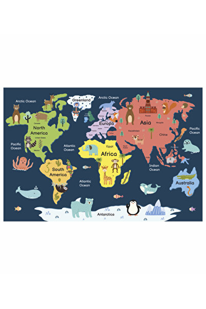 Hayat Poster çocuklar için ingilizce resimli dünya haritası eğitici öğretirici retro ahşap poster