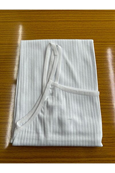 ERŞAH Women's White Cotton Rope Strap Striped Tank Top 4400