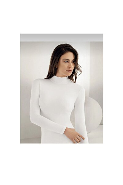ERŞAH Kadın Beyaz Likralı Boğazlı Uzun Kol Atlet 5008