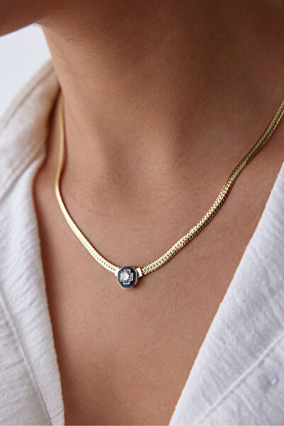 YAVUZ KUYUMCULUK 14 Ayar Altın Sekizgen Mineli Baget Kolye