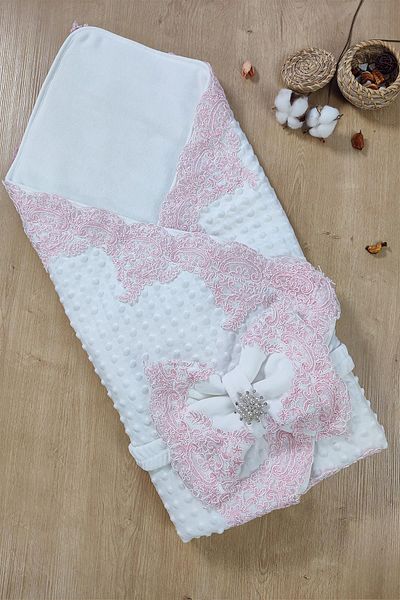Sitilin Baby Girl Pink Lace Luxury Chickpea Decorated Swaddle Blanket STL6462