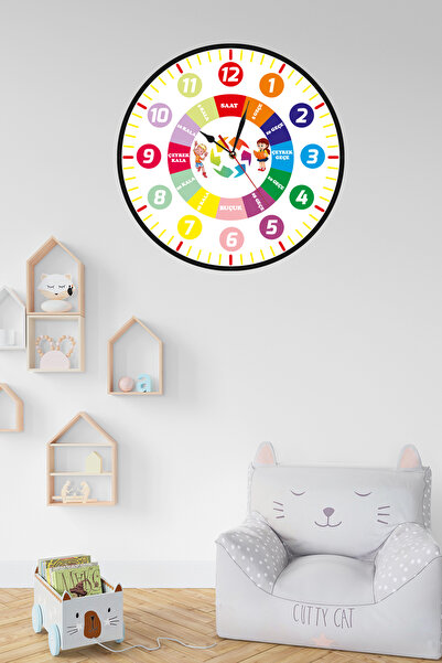 Genel Markalar Çocuklar Öğretici Için Eğitici Duvar Saati 40*40 Cm Uv Baskı