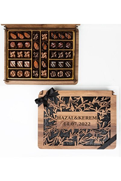 CARON CHOCOLATE Kişiye Özel Ahşap Kutulu ve Kişiye Özel Nişan-Söz Çikolatası ...