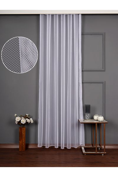 perdealemi Extrafor Gathered White Tulle Curtain Leaded Honeycomb
