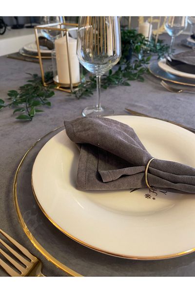 Decamor home 6-Piece Carefree Fabric Napkin Velvet Textured Anthracite Smoke Dark Gray Napkin