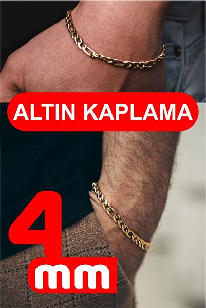 OSMANLI GÜMÜŞ 18 Ayar Gerçek Altın Kaplama Kararmayan 4 Mm Erkek Gümüş Bilekl...