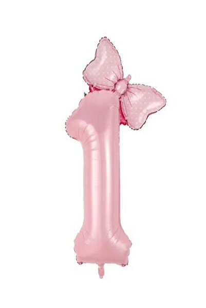 BEST PARTİ DOĞUM GÜNÜ PARTİ SÜSLERİ Pink Number Bow Foil Balloon Set Age 1