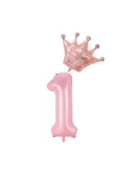 BEST PARTİ DOĞUM GÜNÜ PARTİ SÜSLERİ Pink Number King Crown Foil Balloon Set Age 1