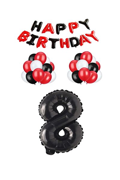 Generic Brand Black Red Happy Birthday Black Number Foil and Latex Balloon Se...