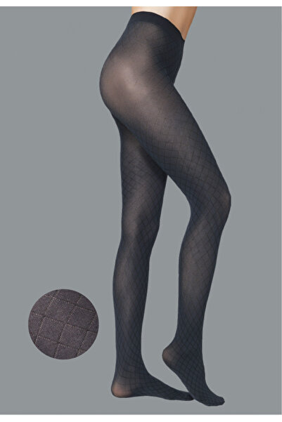 EvaRosabella Baklava Desenli Likralı Siyah Kadın Külotlu Çorap