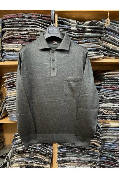 nacar çarşı Men's Dad Polo Collar Sweater Solid Color Patternless