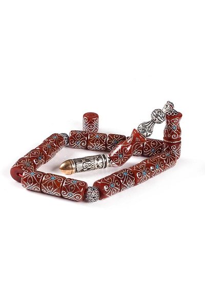 TESBİHCİBABA Ottoman Cut Dense Silver Stringing Squeezing Amber Prayer Beads