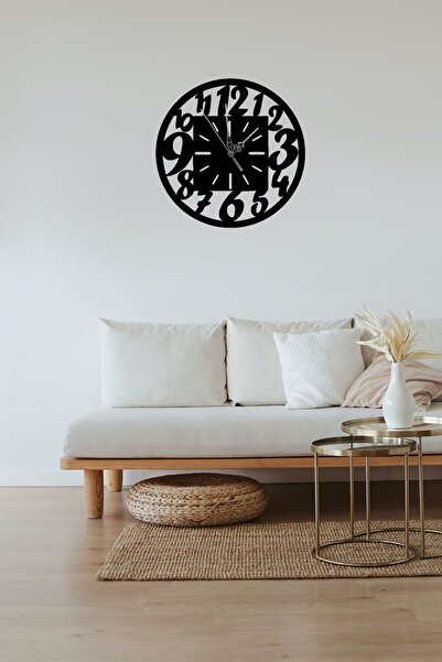 Şirin Lazer Dekoratif Rakam Siyah Ahşap Mdf 30 Cm Duvar Saati