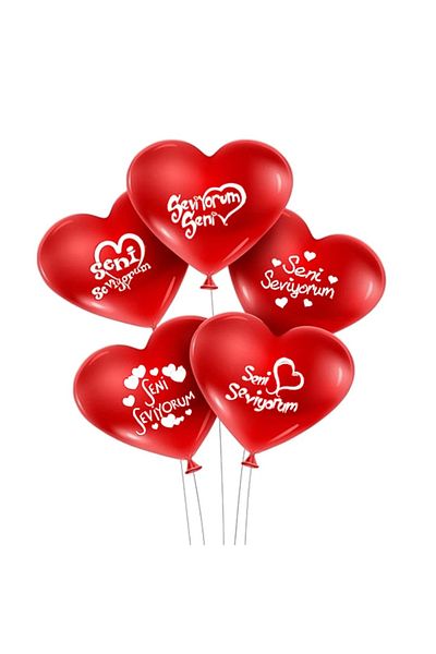 E Elmas 10 Heart Balloons with I Love You Written