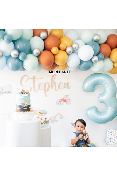 MERİ PARTİ 3 YEAR OLD BOY BIRTHDAY BALLON CONCEPT BLUE FIGURE FOIL BALLON CHAIN CONCEPT BIRTHDAY