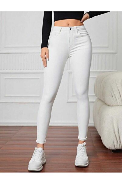 Livik Γυναικείο στενό τζιν με ψηλή μέση μέχρι τον αστράγαλο, λευκό Skinny Lycra