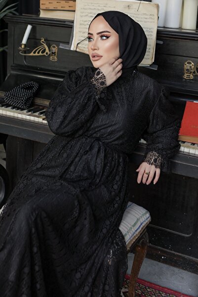 InStyle Lined Embroidery Dress - Black