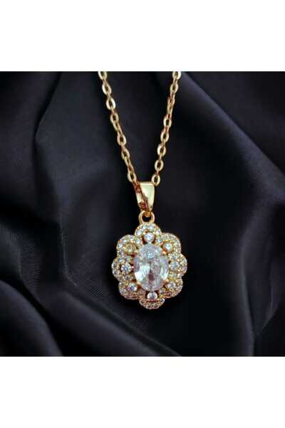 BS JEWELRY Oval Cut Zircon Stone Steel Necklace