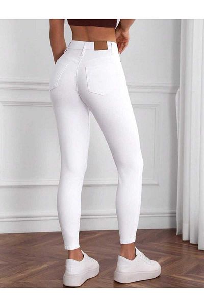 Livik Skinny Legs Lycra Jeans s vysokým pasem a bílými úzkými kotníky