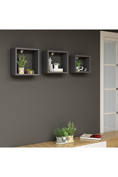 Ninnimo Dennis Antrasit Dekoratif Duvar Rafı Kitaplık