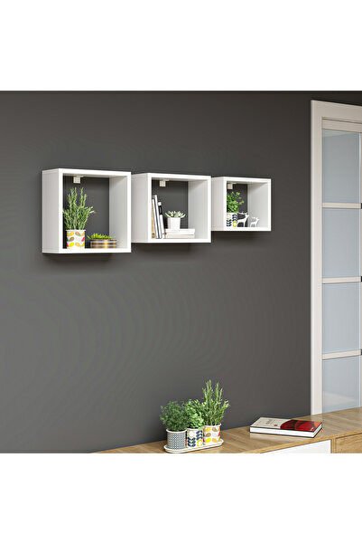 Ninnimo Dennis Beyaz MDF Dekoratif Duvar Rafı Kitaplık