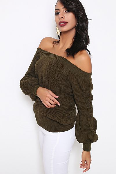 AVORWE Thessaloniki Knitted Boat Neck Balloon Sleeve Knitwear Sweater