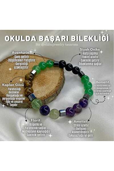Elifsu Jewelry Okul İçin Doğal Taş Başarı Bilekliği